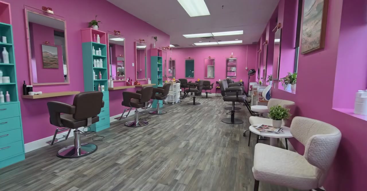 Bilama Salon floor with styling stations and chairs